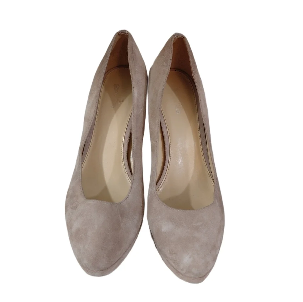 Michael Kors Antoinette Beige Suede Pumps Women's Size 8 Tan Platform Heels